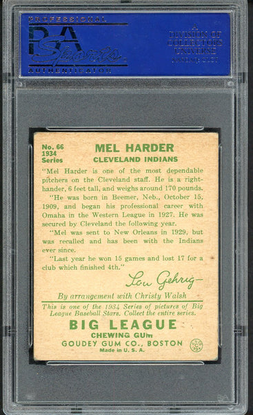 1934 Goudey #066 Mel Harder Indians PSA 5 EX 554718