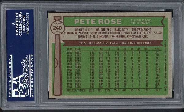 1976 Topps Baseball #240 Pete Rose Reds PSA 7 NM 554726