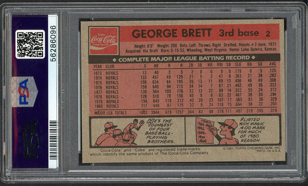 1981 Coca Cola #002 George Brett Royals PSA 9 MINT 554732