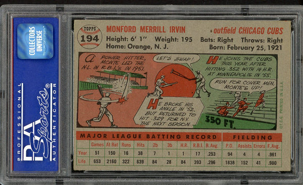 1956 Topps Baseball #194 Monte Irvin Cubs PSA 6 EX-MT 554733
