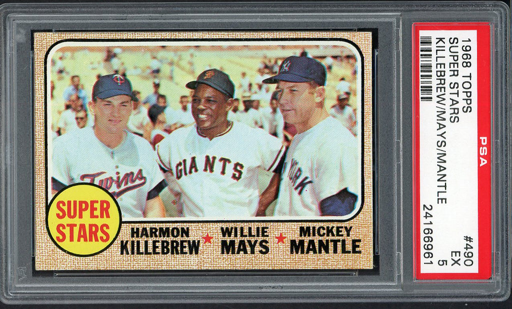 1968 Topps Baseball #490 Mickey Mantle Willie Mays PSA 5 EX 554736