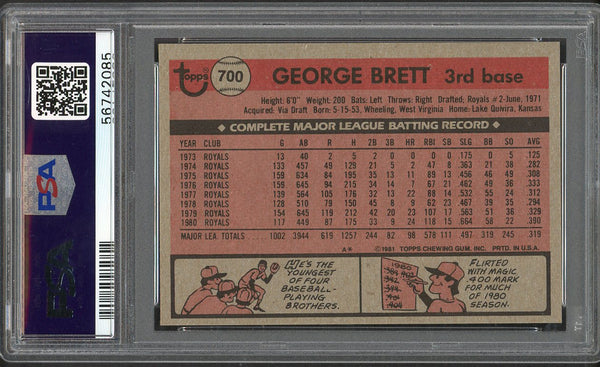 1981 Topps #700 George Brett Royals PSA 9 MINT 554737