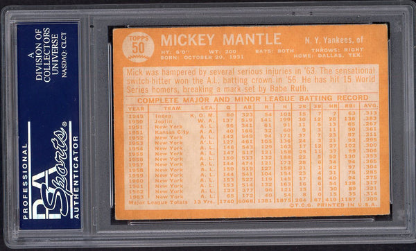 1964 Topps Baseball #050 Mickey Mantle Yankees PSA 4 VG-EX 554740