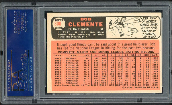 1966 Topps Baseball #300 Roberto Clemente Pirates PSA 5 EX 554742