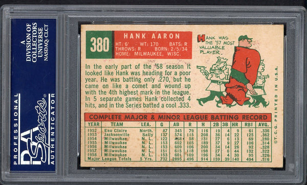 1959 Topps Baseball #380 Hank Aaron Braves PSA 5 EX 554743