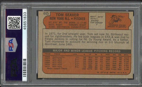 1972 Topps Baseball #445 Tom Seaver Mets PSA 8 NM/MT 554749