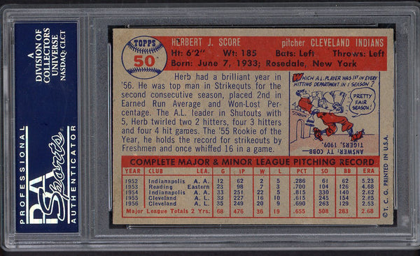 1957 Topps Baseball #050 Herb Score Indians PSA 5 EX 554750