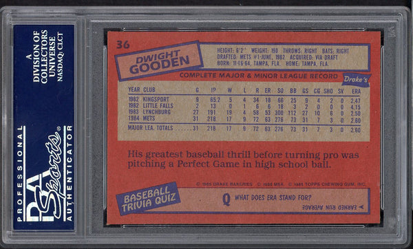1985 Drakes #036 Dwight Gooden Mets PSA 10 GEM MINT 554751