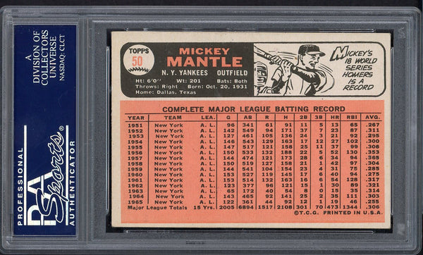 1966 Topps Baseball #050 Mickey Mantle Yankees PSA 4 VG-EX 554755