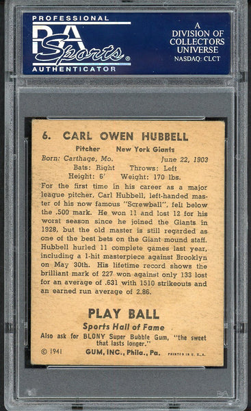 1941 Play Ball #006 Carl Hubbell Giants PSA 4 VG-EX 554762