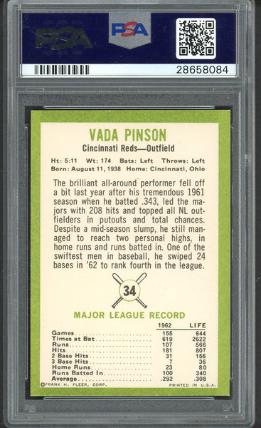 1963 Fleer Baseball #034 Vada Pinson Reds PSA 8 NM/MT 554770
