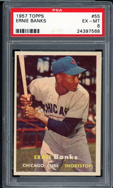 1957 Topps Baseball #055 Ernie Banks Cubs PSA 6 EX-MT 554780