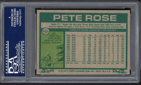 1977 Topps Baseball #450 Pete Rose Reds PSA 8 NM/MT 554784