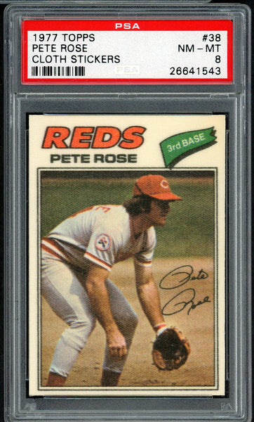 1977 Topps Baseball Cloth Stickers #038 Pete Rose Reds PSA 8 NM/MT 554788