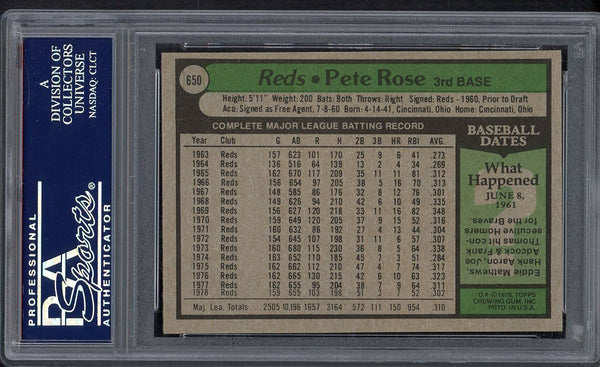 1979 Topps Baseball #650 Pete Rose Reds PSA 8 NM/MT 554789