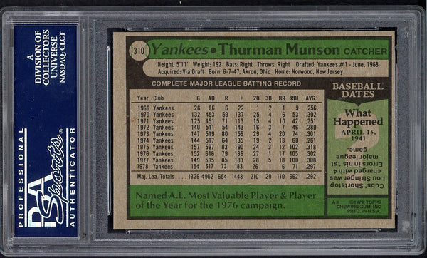 1979 Topps Baseball #310 Thurman Munson Yankees PSA 8 NM/MT 554796
