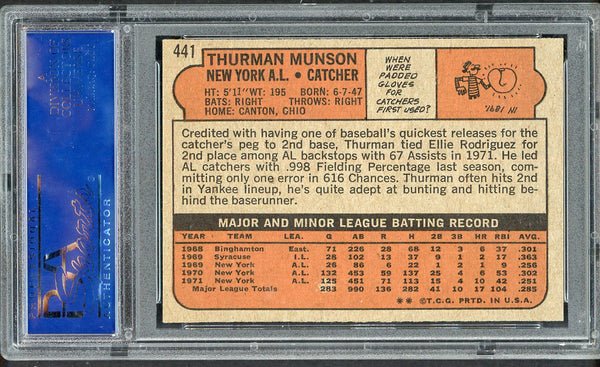 1972 Topps Baseball #441 Thurman Munson Yankees PSA 8 NM/MT 554810