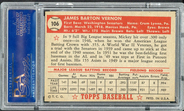 1952 Topps Baseball #106 Mickey Vernon Senators PSA 6 EX-MT 554811