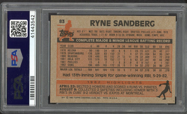 1983 Topps #083 Ryne Sandberg Cubs PSA 9 MINT 554821