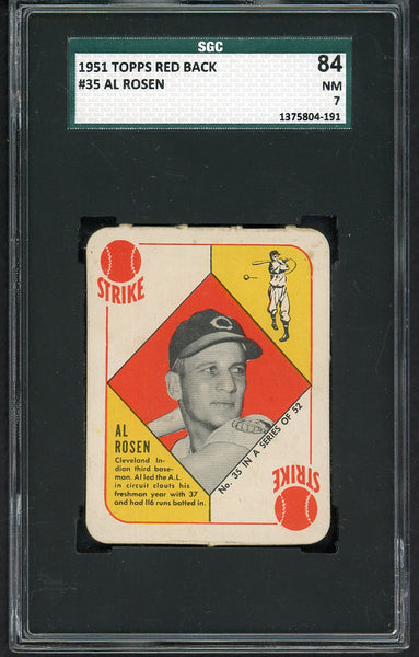 1951 Topps Red Backs #035 Al Rosen Indians SGC 7 NM 554852