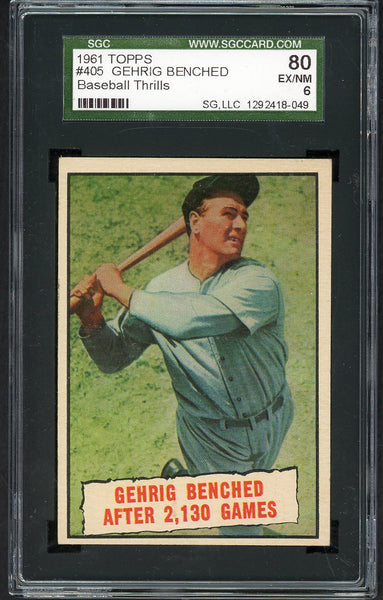 1961 Topps Baseball #405 Lou Gehrig Yankees SGC 6 EX-MT 554859