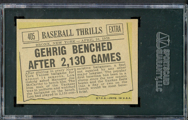1961 Topps Baseball #405 Lou Gehrig Yankees SGC 6 EX-MT 554859