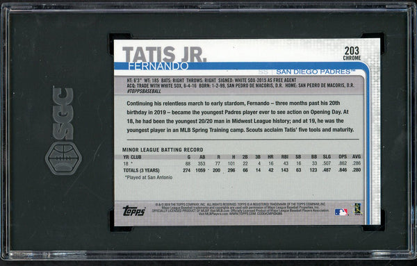 2019 Topps Chrome #203 Fernando Tatis Jr Padres SGC 10 GEM MINT Refractor 554879