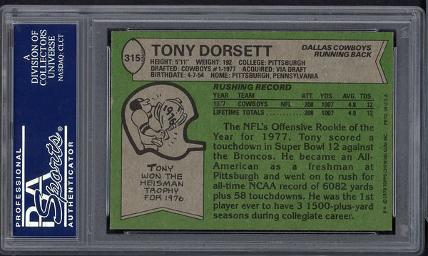 1978 Topps Football #315 Tony Dorsett Cowboys PSA 8 NM/MT 554898