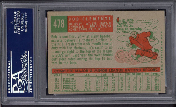 1959 Topps Baseball #478 Roberto Clemente Pirates PSA 5 EX 554901