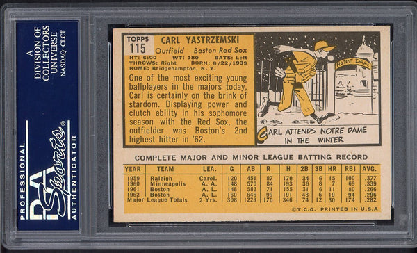 1963 Topps Baseball #115 Carl Yastrzemski Red Sox PSA 6 EX-MT 554905