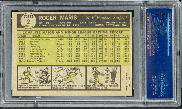 1961 Topps Baseball #002 Roger Maris Yankees PSA 6 EX-MT 554907