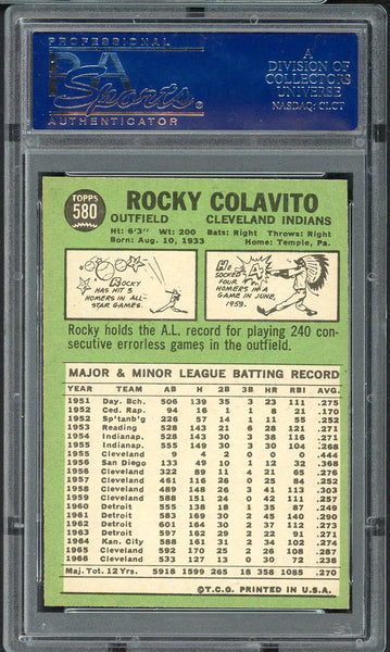 1967 Topps Baseball #580 Rocky Colavito Indians PSA 5 EX 554910