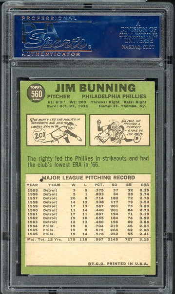 1967 Topps Baseball #560 Jim Bunning Phillies PSA 5 EX 554914
