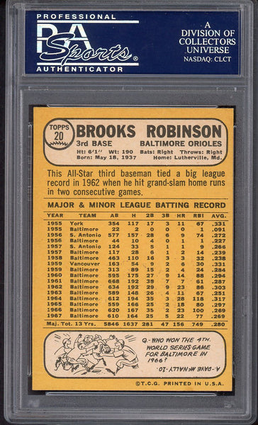 1968 Topps Baseball #020 Brooks Robinson Orioles PSA 7 NM 554916