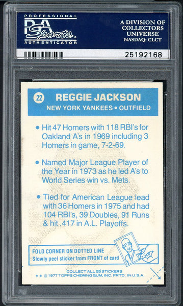 1977 Topps Baseball Cloth Stickers #022 Reggie Jackson Yankees PSA 8 NM/MT 554918