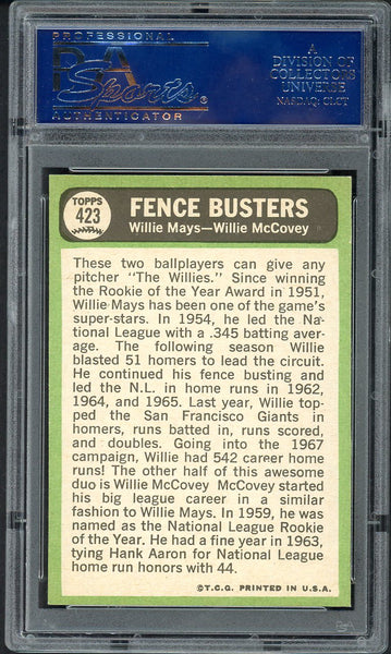 1967 Topps Baseball #423 Willie Mays Willie McCovey PSA 6.5 EX-MT+ 554922