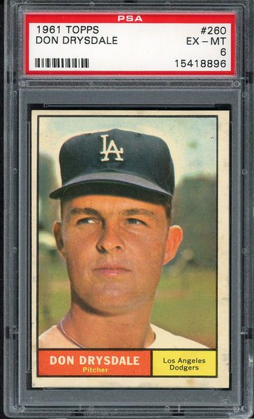 1961 Topps Baseball #260 Don Drysdale Dodgers PSA 6 EX-MT 554924