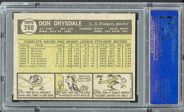 1961 Topps Baseball #260 Don Drysdale Dodgers PSA 6 EX-MT 554924