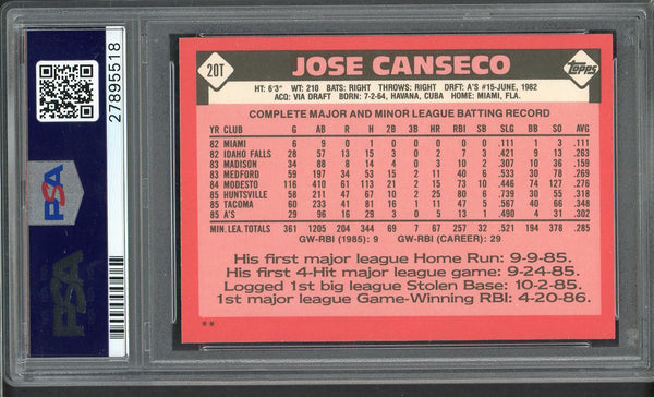 1986 Topps Traded #020T Jose Canseco A's PSA 9 MINT 554933