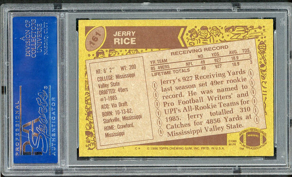1986 Topps #161 Jerry Rice 49ers PSA 7 NM 554937
