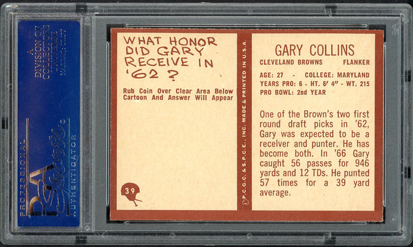 1967 Philadelphia Football #039 Gary Collins Browns PSA 8 NM/MT 554942