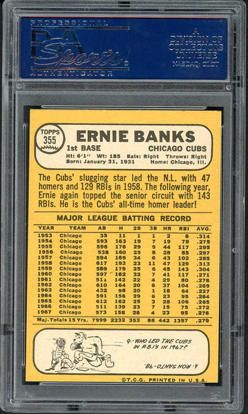 1968 Topps Baseball #355 Ernie Banks Cubs PSA 8 NM/MT oc 554950