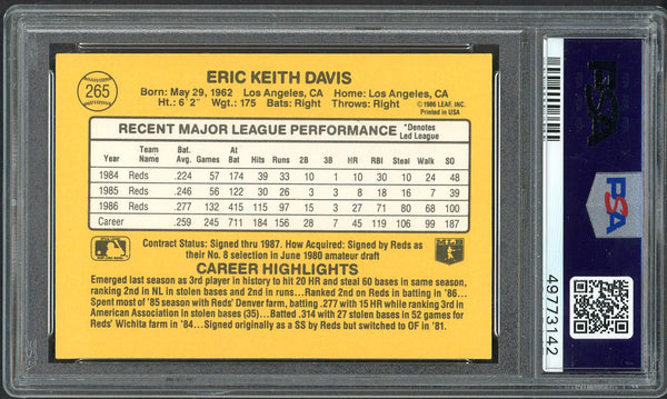 1987 Donruss #265 Eric Davis Reds PSA 10 GEM MINT 554982