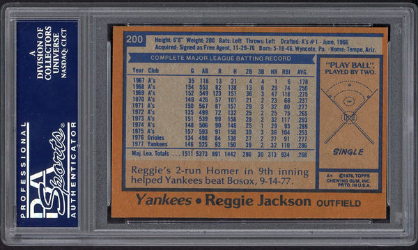 1978 Topps Baseball #200 Reggie Jackson Yankees PSA 8 NM/MT 554983