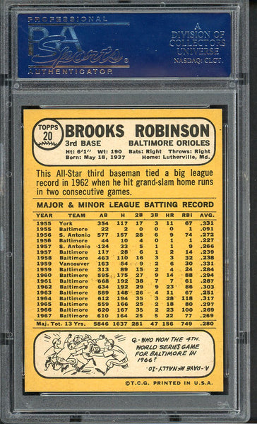 1968 Topps Baseball #020 Brooks Robinson Orioles PSA 6 EX-MT 555001