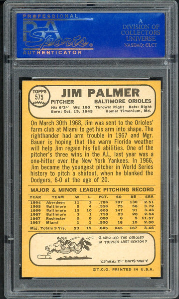 1968 Topps Baseball #575 Jim Palmer Orioles PSA 6 EX-MT 555003