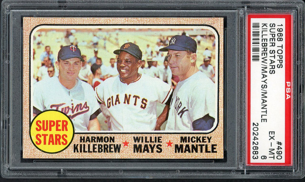 1968 Topps Baseball #490 Mickey Mantle Willie Mays PSA 6 EX-MT 555014