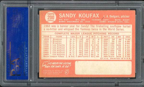 1964 Topps Baseball #200 Sandy Koufax Dodgers PSA 4 VG-EX 555024
