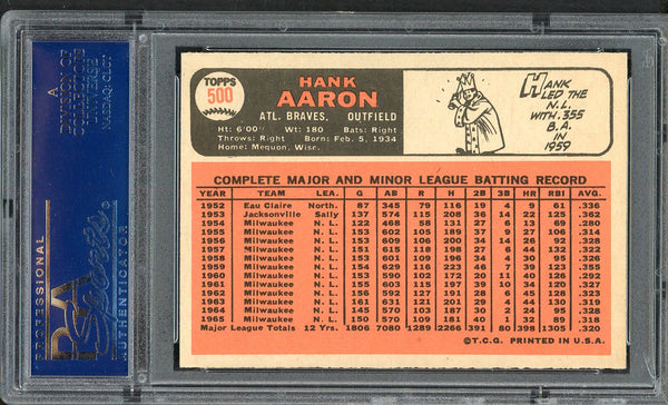 1966 Topps Baseball #500 Hank Aaron Braves PSA 5 EX 555029