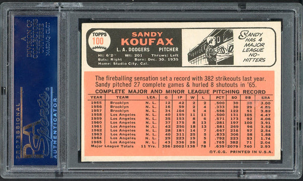 1966 Topps Baseball #100 Sandy Koufax Dodgers PSA 5 EX 555035